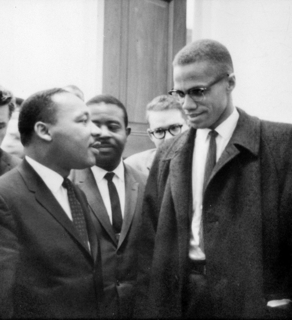 Martin Luther King, Jr. and Malcolm X meet before a press conference. Both men had come to hear the Senate debate on the Civil Rights Act of 1964. This was the only time the two men ever met; their meeting lasted only one minute. This work is from the U.S. News & World Report collection at the Library of Congress. According to the library, there are no known copyright restrictions on the use of this work.