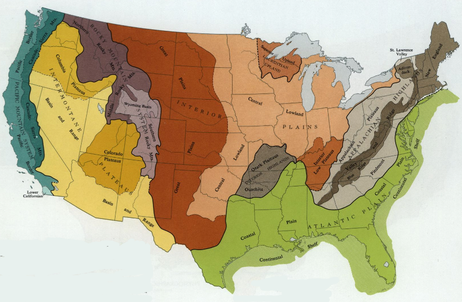 Physiographic map of the USA