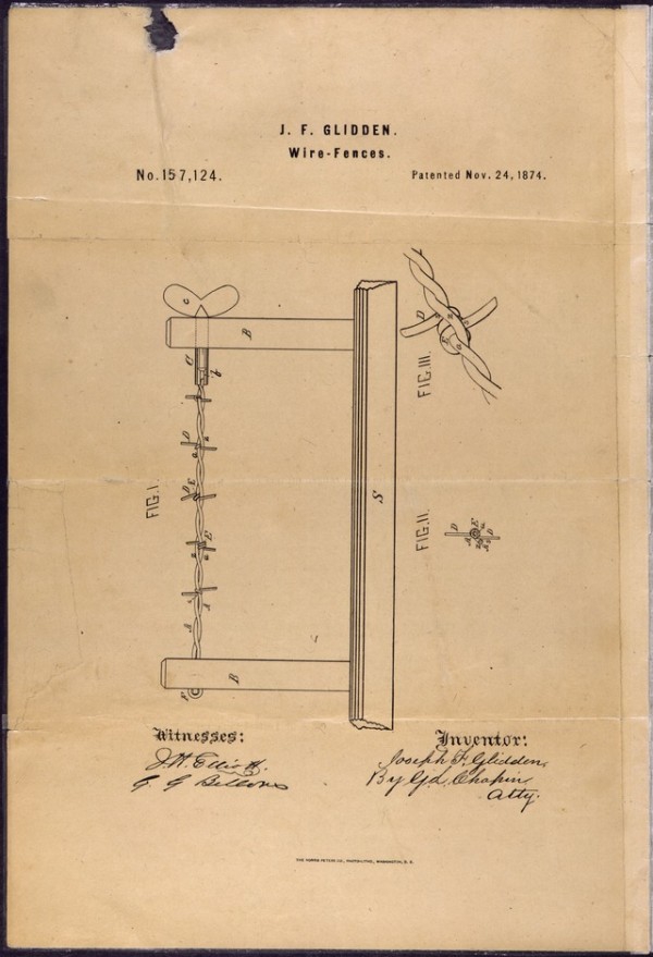 Joseph F. Glidden's patent for barbed wire